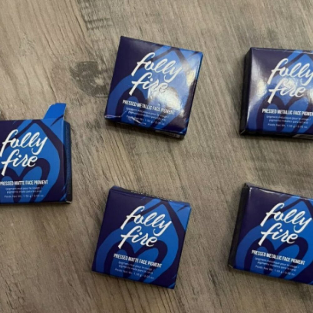 Lot of FIVE (5) NIB Folly Fire Pressed Metallic Face Pigment 0.05 oz Eyeshadow